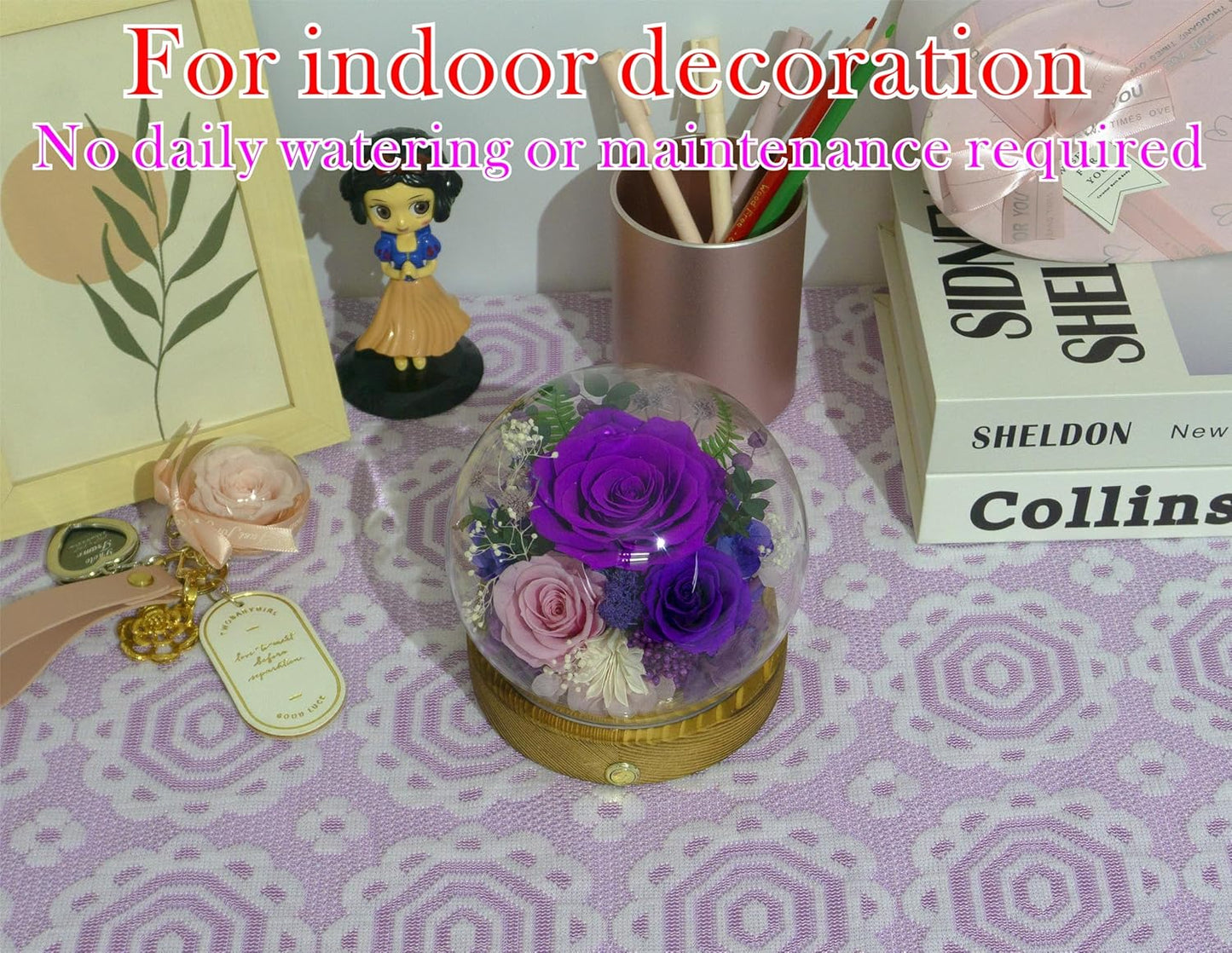 Valley of Rain & Forest Long-Lasting Real Flowers, Unique Floral Gift for You to Send Love for All Occasions, for Indoor Decoration (Dark Purple & Pink Roses Arrangement)