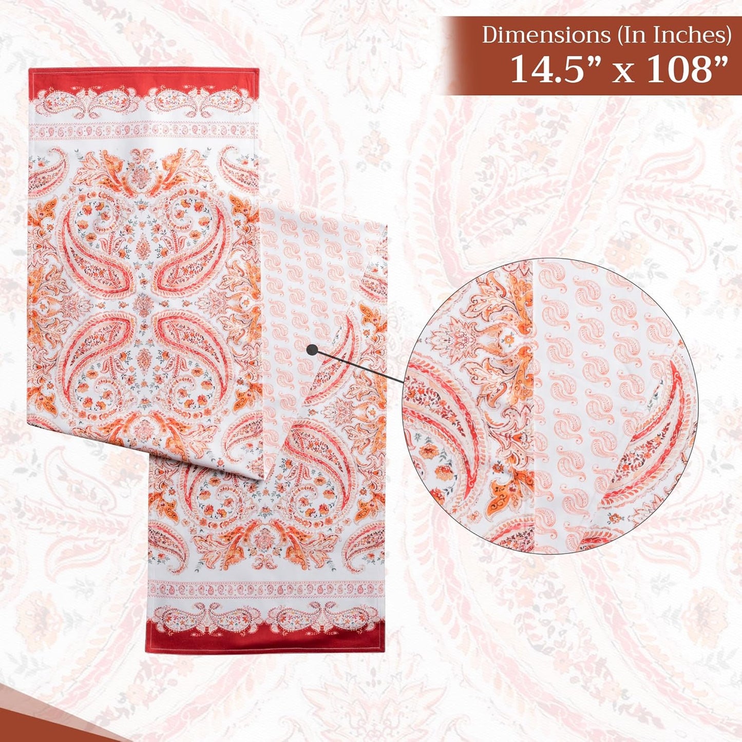 Maison d' Hermine Table Runner 100% Cotton Double Layer Table Runners 108 inches Long for Thanksgiving Christmas Decorations Home Kitchen Dining Party Wedding (Orient, 14.5" x 108")