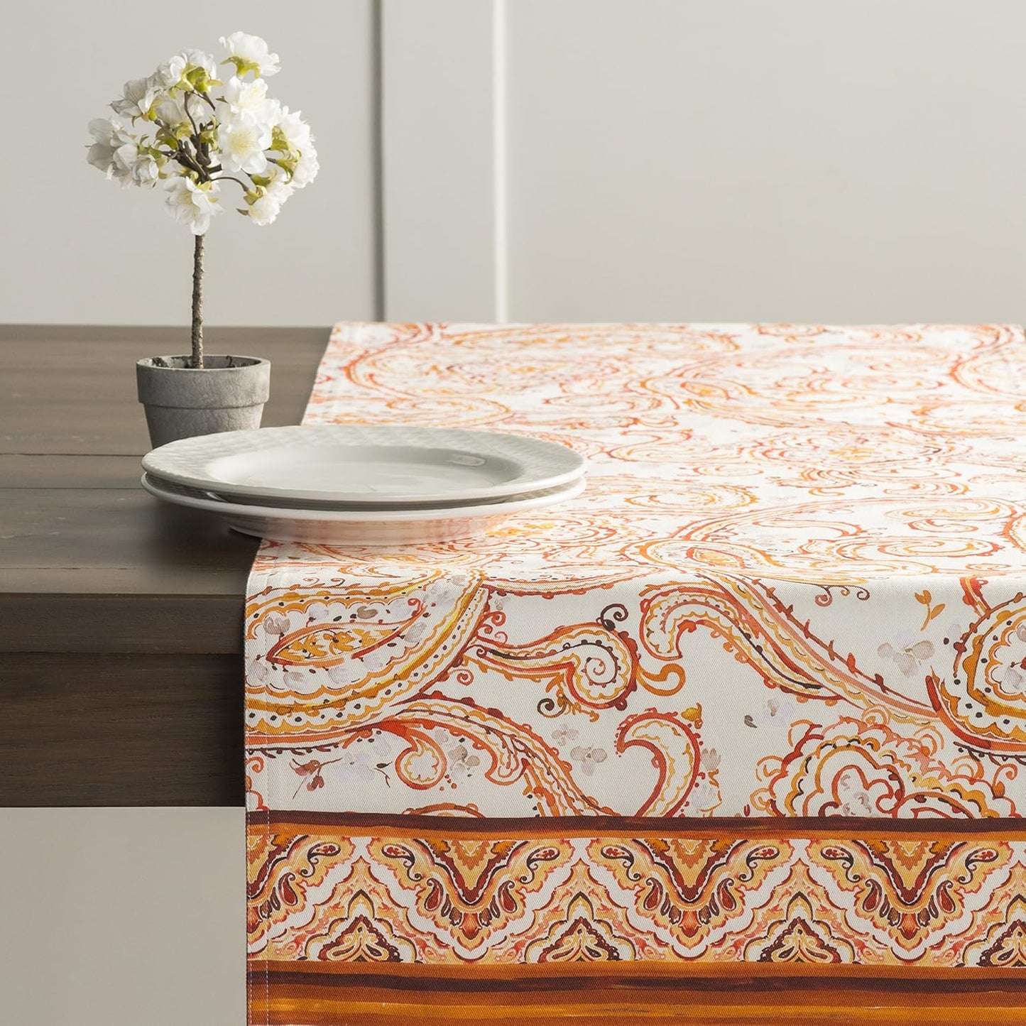 Maison d' Hermine Table Runner 100% Cotton Single Layer Table Runners 48 inches Long for Thanksgiving Christmas Decorations Home Kitchen Dining Party Wedding (Palatial Paisley, 14.5" x 48")