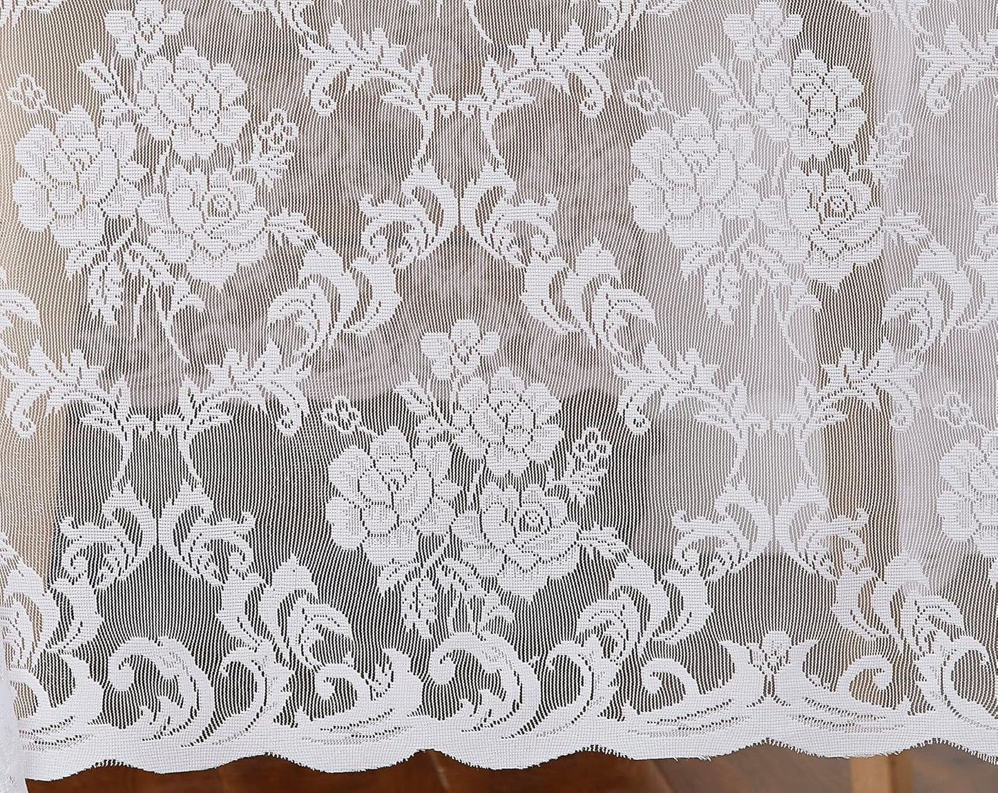 LinenZone White Round Tablecloth for Rustic Vintage Decor. Sheer Lace Works Great As Wedding, Thanksgiving or Christmas Tablecloth (Mia 48 Round, White)