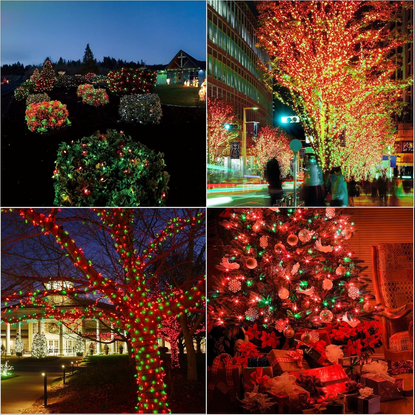 LAMPHOME 66ft Christmas Decorative Mini Lights, 200 LED Transparent Wire Fairy Starry String Lights Plug in, 12 Lighting Modes, for Indoor Outdoor Xmas Tree Wedding Party Decoration (Red+Green)