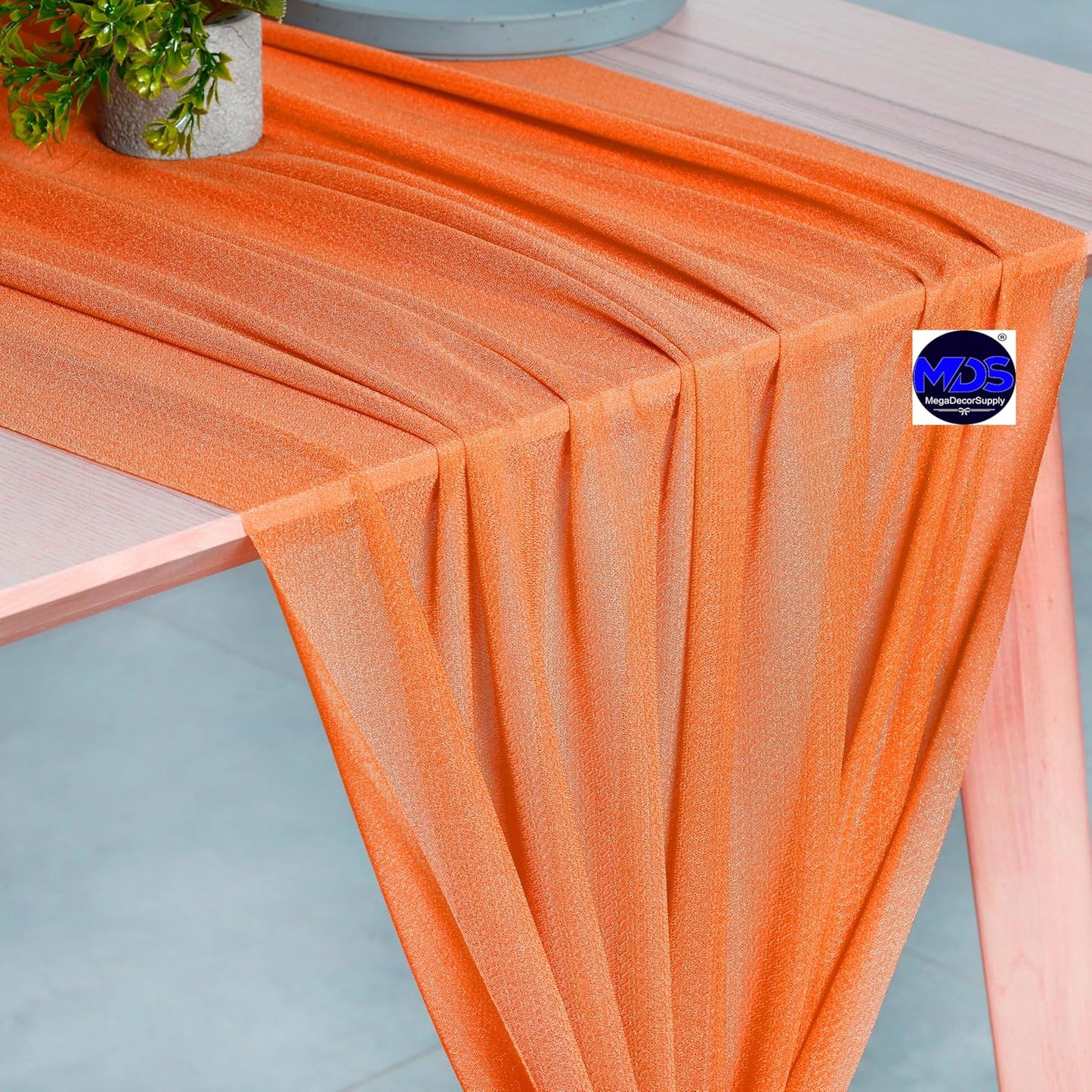 MDS 2 Pack 14ft Chiffon Table Runner 29 x 170 Inches Sheer Wedding Runner Romantic Rustic Table Runner for Wedding Decorations, Birthday Parties, Bridal Shower Party Arch Decor - Orange