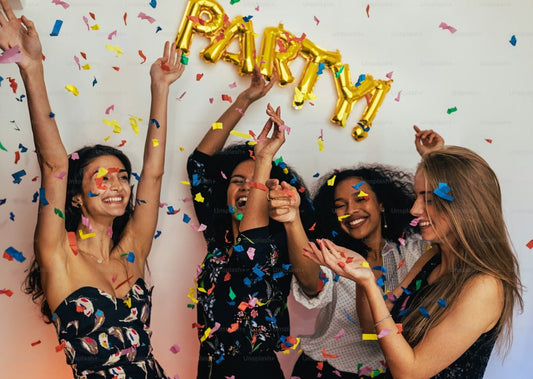 small home party setup for 10 to 15 guests with decorations and tableware