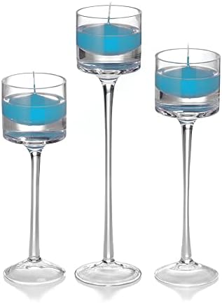 yummi Set of 18 Floating Candles and Monet Stem Holders - Caribbean Blue
