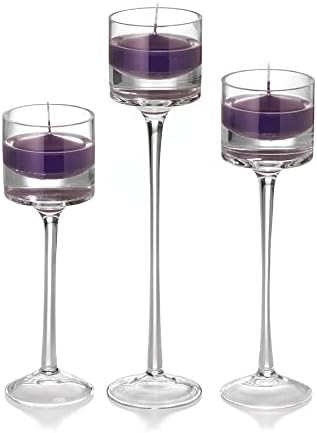 yummi Set of 18 Floating Candles and Monet Stem Holders - Dark Purple