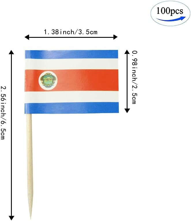 Costa Rica Flag Costa Rican Flag, Small Mini Costa Rican Toothpick Flags for Food, Cupcakes, Cocktails, Appetizers, Bar Party Decorations