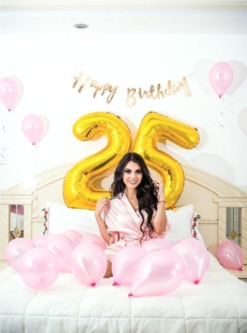 Gold 40 Inch Large Number 25 52 Birthday Balloon, 25 52 Birthday Decorations, Foil 25 52 Mylar Helium Numbers Balloons Girl Boy Anniversary Party Supplies