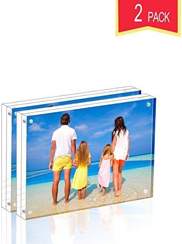 Meetu Acrylic Picture Frame 3.5 x 5 inch,2 Pack Clear Freestanding Double Sided 20mm Thickness Frameless Magnetic Photo Frames Desktop Display with Gift Box Package