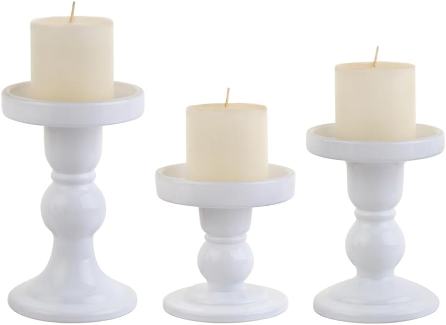 3-Piece Set of White Glass Candlestick, Crystal Candlestick Holder Holder and Conical Candle, Christmas Candle Holder Decoration, Family Living Room Wedding Candle Holder (white1set)