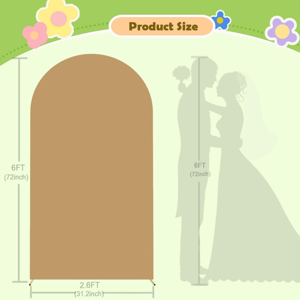 Khaki Wedding Arch Cover 6FT Spandex Arches Cover Brown Round Top Chiara Backdrop Cover Tan Arch Frame Fabric Double Sided Arched Covers for Baby Shower Birthday Party Decoration