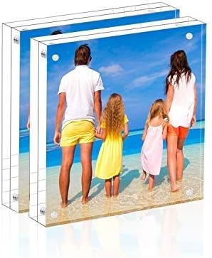 Meetu Acrylic 4x4 Picture Frame Clear Two Sided Desk Photo Frame Magnetic Frame Inner Size 3x3 with Gift Pack for Display Family Pictures Baby Photos Friends Pictures or Pet Dog Picture（2 Pack）