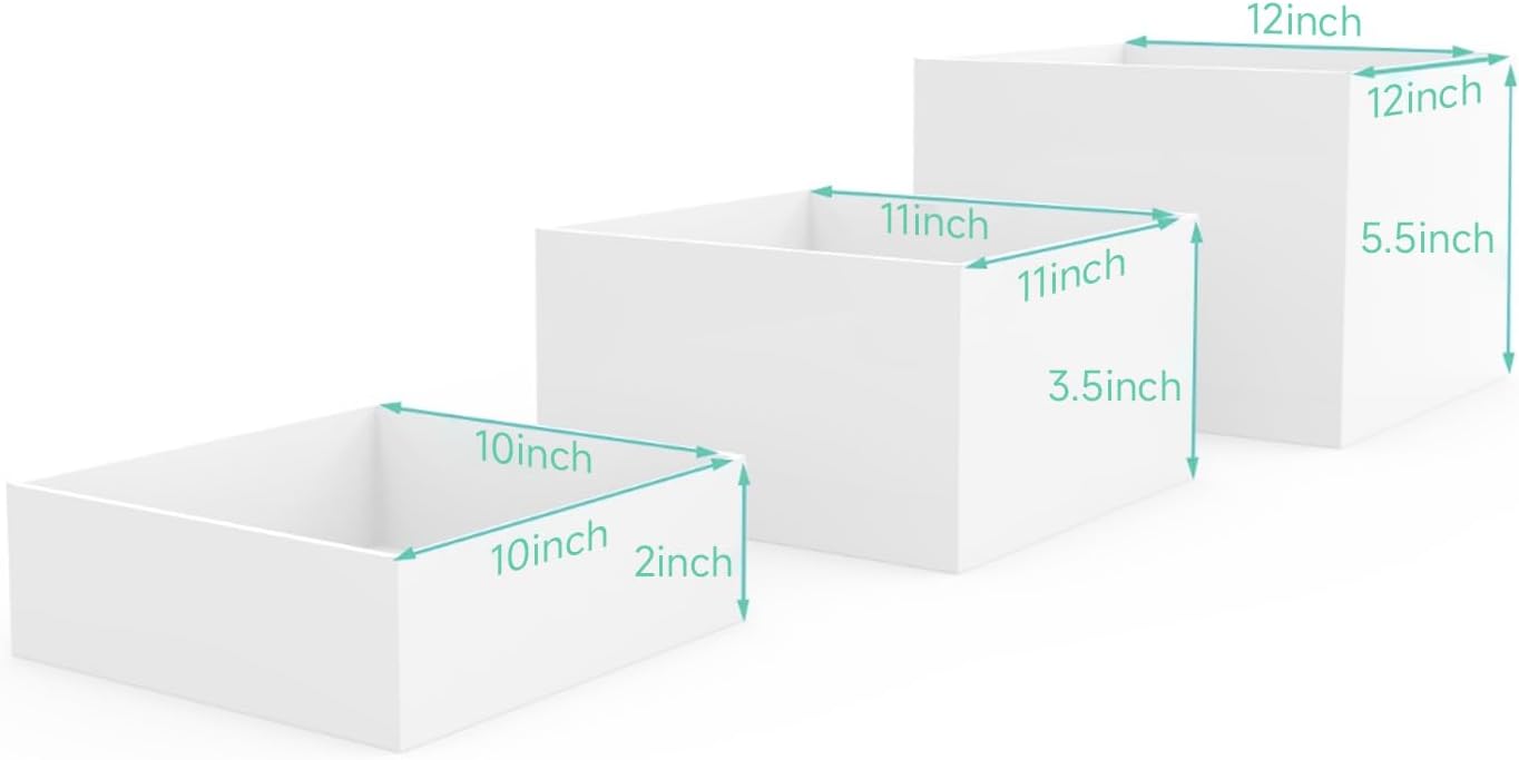 Buffet Risers, White Acrylic Cube for Buffet Table, Display Stand Shelf for Catering Dessert Collectibles Jewelry Figures Show, Food Display Nesting Risers with Hollow Bottoms, Cube, 3Pcs 10"x11"x12"