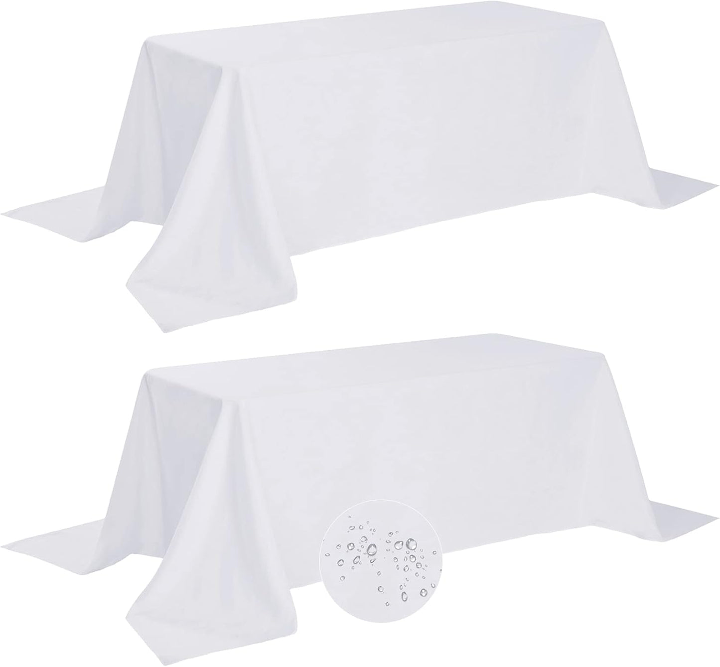 Fokitut 2 Pack Waterproof Rectangle Tablecloth, 90x132 Inch,Stain Resistant and Wrinkle Polyester Table Cloth, Fabric Table Cover for Kitchen Dining, Wedding, Party, Holiday Dinner-White