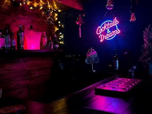 COCKTAILS AND DREAMS Real Glass Neon Light Sign Home Beer Bar Pub Recreation Room Game Room Windows Garage Wall store Sign (17"x14" Large)