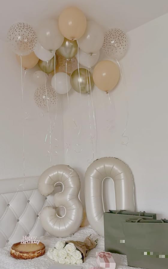 Cream White 40 Inch 0 Number Balloons, 0 Decorations for 10 20 30 40 50 60 70 80 90 100Birthday, Foil Giant Birthday Graduations Anniversary Party Balloons