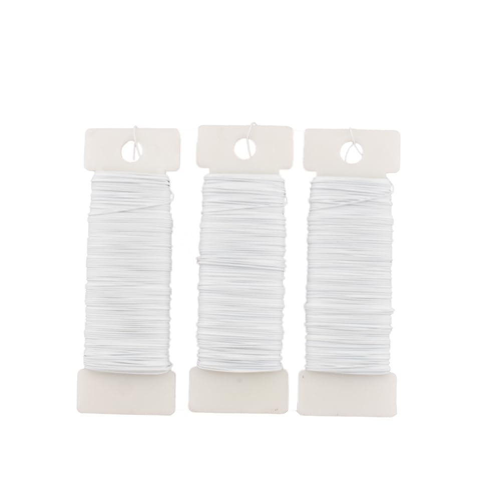 HAHIYO 26Gauge White Metal Floral Wire - 3 Rolls, 115 Yards (345 Feet) - Flexible Paddle Wire for Crafts, Christmas Wreaths, Tree & Flower Arrangement