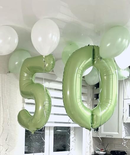 Large Sage Green 40 Inch Birthday Number 5 Balloon, Sage Green Five 5th 15 25 35 50 55 Birthday Anniversary Celebration Decorations, Foil Mylar Helium Numbers 5 Balloons Girl Boy Party Supplies