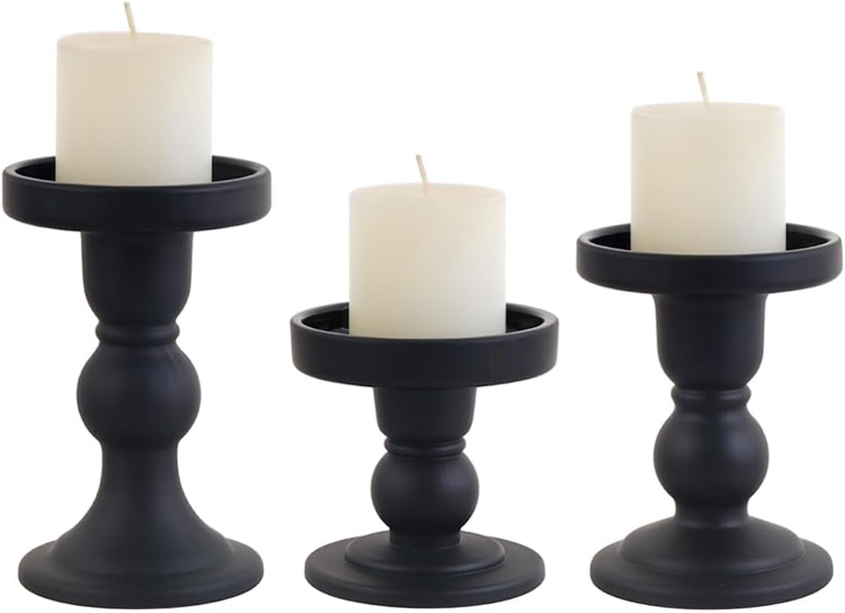3-Piece Set of Black Glass Candlestick, Crystal Candlestick Holder Holder and Conical Candle, Christmas Candle Holder Decoration, Family Living Room Wedding Candle Holder (black1set)