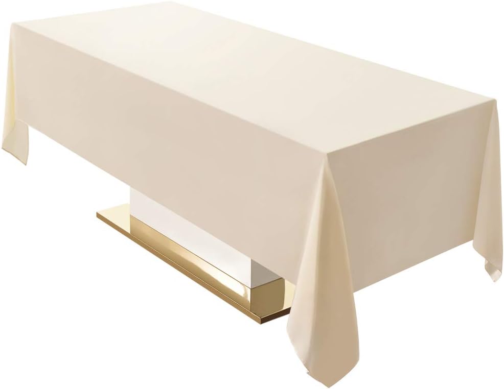 Surmente Beige Tablecloth 60 x 102-inch Rectangular Polyester Table Cloth for Weddings, Banquets, or Restaurants