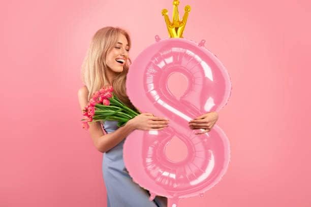 40 Inch Pink Number Balloon 0-9(Zero-Nine) with Crown, Big Size Happy Birthday Balloon, Foil Helium Big Number Balloon for Birthday Party,Wedding, Anniversary (PINK 7)