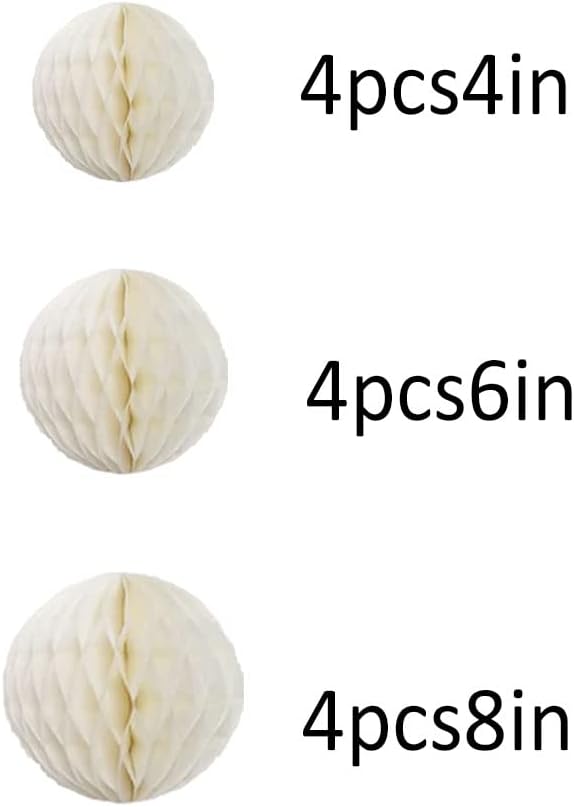15pcs Honeycomb Balls Decorations 4'' 6'' 8'' Party Honeycomb Ball Flower Tissue Pom Poms Flower Ball Hanging Flower Balls for Baby Shower Birthday Wedding Nursery Decor(4'' 8'' 10'' Beige)