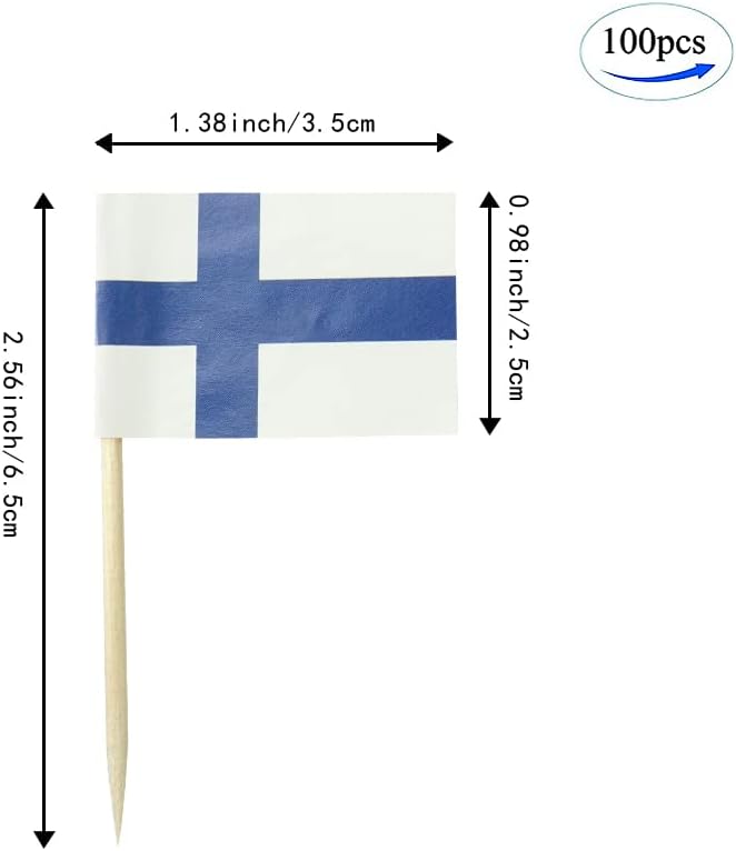 Finland Flag Finnish Flag, Small Mini Finland Toothpick Flags for Food, Cupcakes, Cocktails, Appetizers, Bar Party Decorations