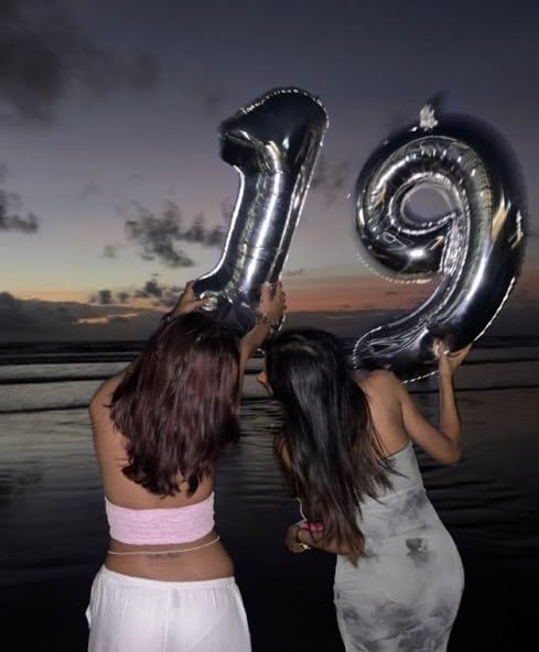 40 Inch Big Silver 19 Balloon Number, Jumbo Giant Happy 19th 91 Birthday Party Decorations, Large 19 Mylar Foil Anniversary Birthday Party Engagement Decorations