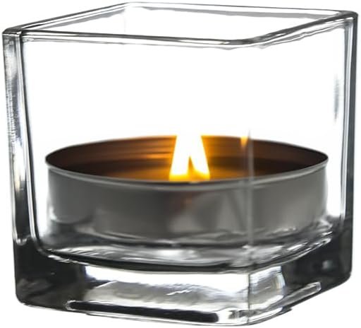 WGV 2 Inch Tea Light Votive Candle Holder, Clear, Square Cube 2”x2”, Small Tiny, Home Décor, Table Top, 1 Pc