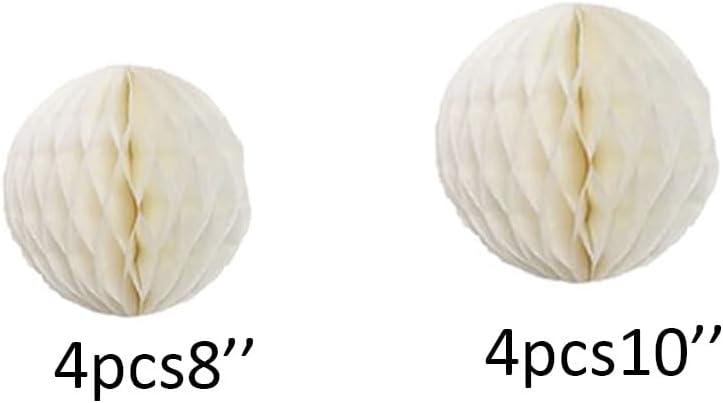 8pc Honeycomb Balls Party Decorations 8'' 10'' Tissue Paper Pom Poms Flower Balls Hanging Paper Honeycomb Balls for Party Baby Shower Birthday Wedding Nursery Wall Decor(8'' 10'' Beige)