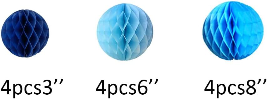 12pcs Party Honeycomb Balls Decorations 3'' 6'' 8'' Honeycomb Flower Tissue Pom Poms Flower Balls Hanging Flower Balls for Baby Shower Birthday Wedding Nursery Decor(3'' 6'' 8'' Blue kit)