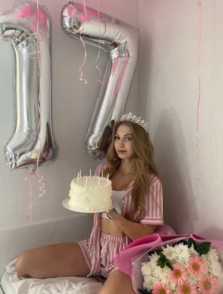 Silver Number 7 Birthday Balloon 40 Inch, Digital Balloons for 7 17 27 70 77 Party Celebration Decorations Supplies, Mylar Foil Numbers Balloon for Seven Wedding Anniversary