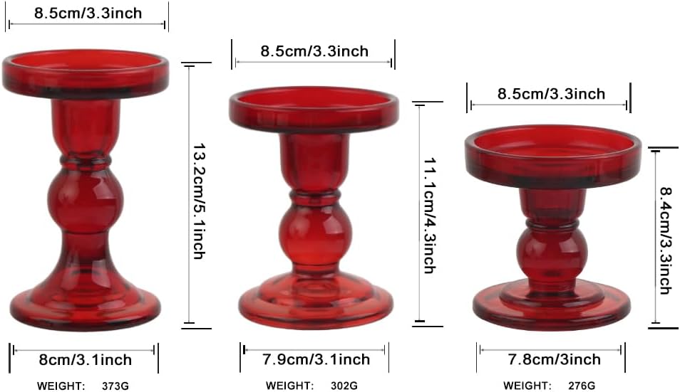 6-Piece Set of Red Glass Candlestick, Crystal Candlestick Holder Holder and Conical Candle, Christmas Candle Holder Decoration, Family Living Room Wedding Candle Holder (red2sets)