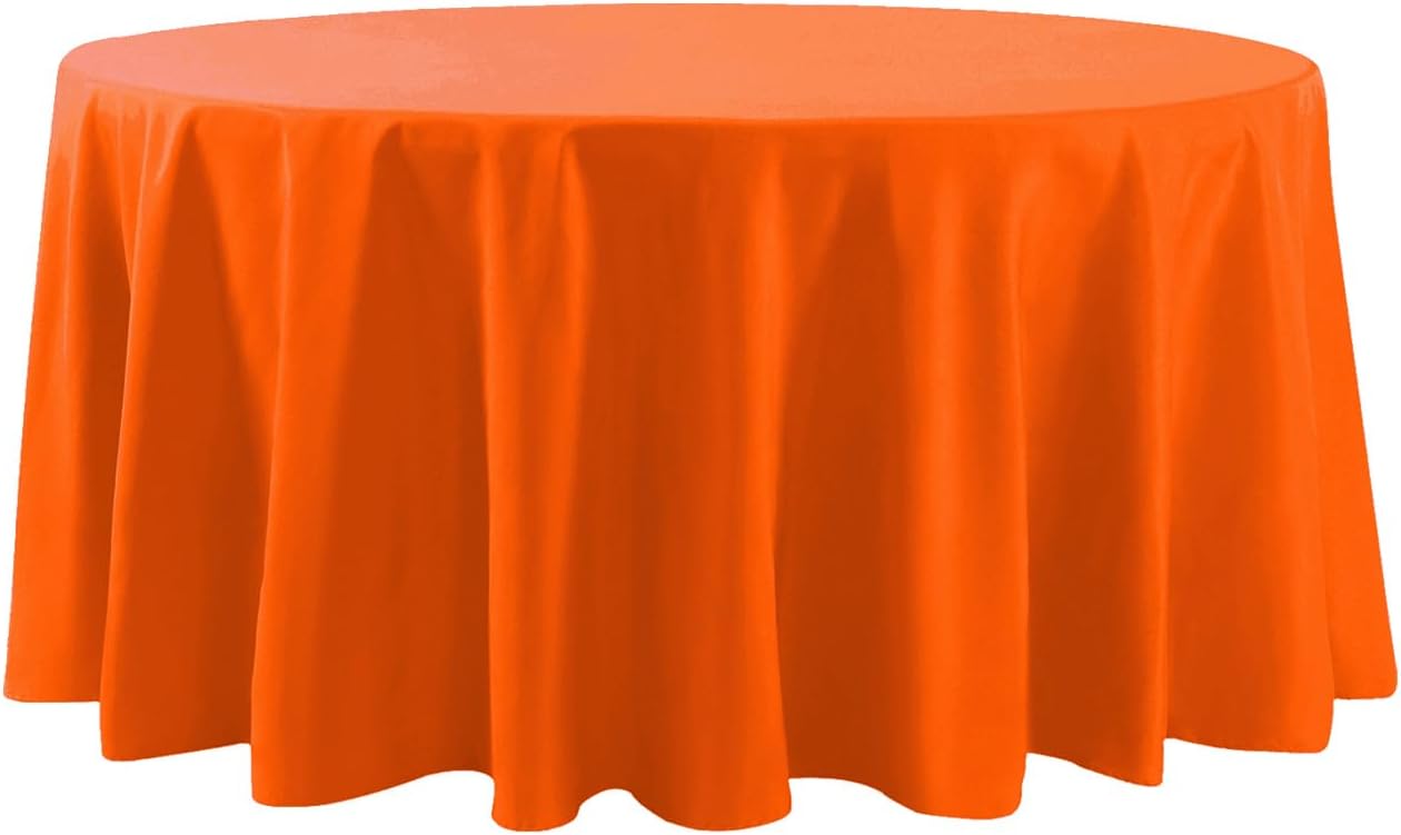 132 inch Round Tablecloth Washable Polyester Table Cloth Decorative Table Cover for Wedding Party Dining Banquet（132 inch,Orange）