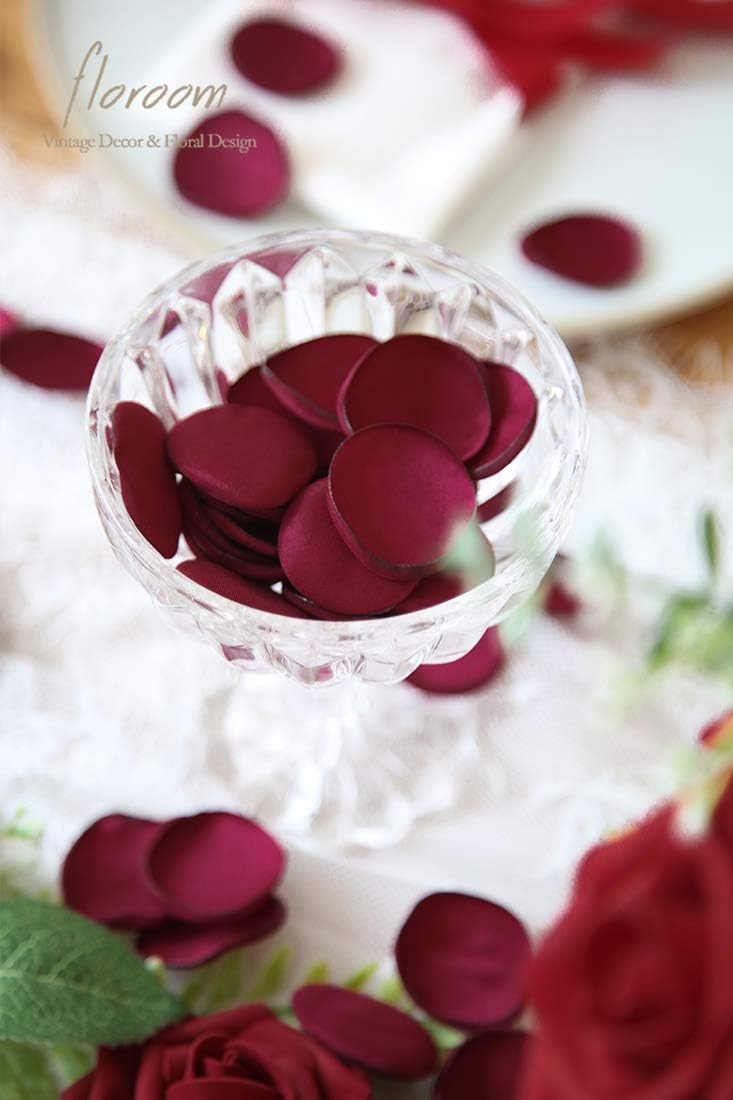 Floroom 500pcs Rose Petals Burgundy Faux Silk Flower Petals for Wedding Flower Girl Basket Aisle Scatter Dinner Table Centerpieces Party Confetti Bridal Shower Romantic Night Decoration