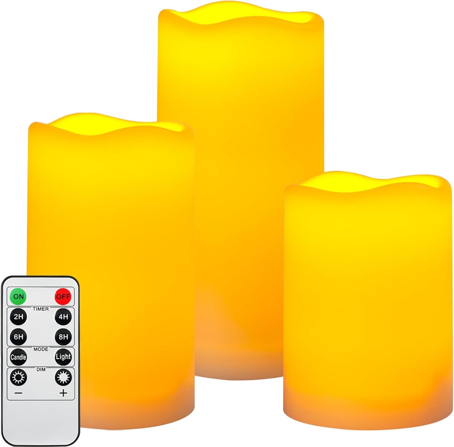 Da by Flameless Candles Battery Operated Candles LED Outdoor Waterproof Candles Plastic Fake Candles with Remote Timers Set of 3(Ivory)