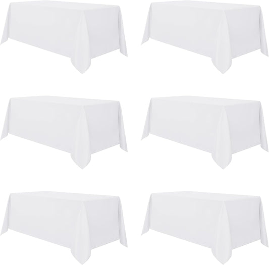 sancua 6 Pack White Tablecloth 90 x 132 Inch - Rectangle Table Cloth for 6 Feet Tables Stain and Wrinkle Resistant Washable Polyester Table Cover for Dining Wedding Banquet Party Buffet Restaurant