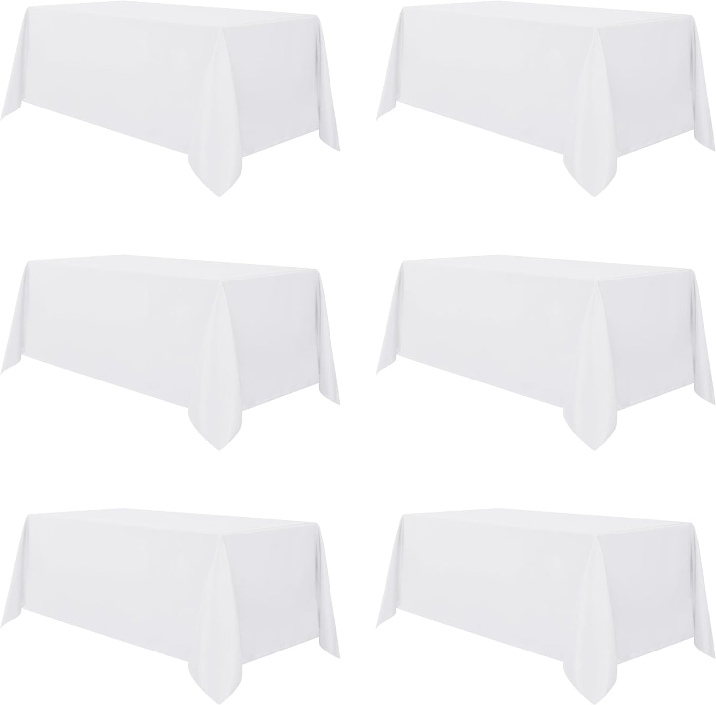 sancua 6 Pack White Tablecloth 90 x 156 Inch - Rectangle Table Cloth for 8 Feet Tables Stain and Wrinkle Resistant Washable Polyester Table Cover for Dining Wedding Banquet Party Buffet Restaurant