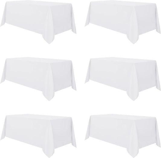 sancua 6 Pack White Tablecloth 90 x 156 Inch - Rectangle Table Cloth for 8 Feet Tables Stain and Wrinkle Resistant Washable Polyester Table Cover for Dining Wedding Banquet Party Buffet Restaurant