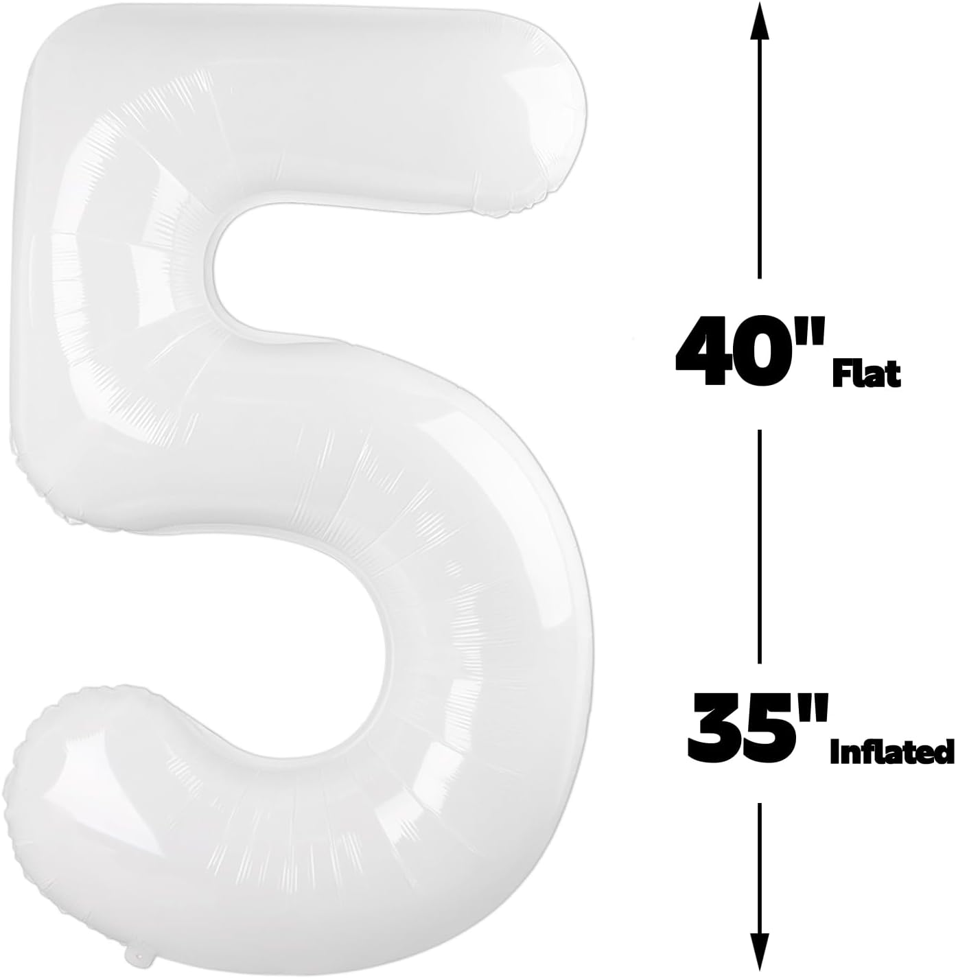 Large White 40 Inch Birthday Number 5 Balloon, White Five 5th 15 25 35 50 55 Birthday Anniversary Celebration Decorations, Foil Mylar Helium Numbers 5 Balloons Girl Boy Party Supplies