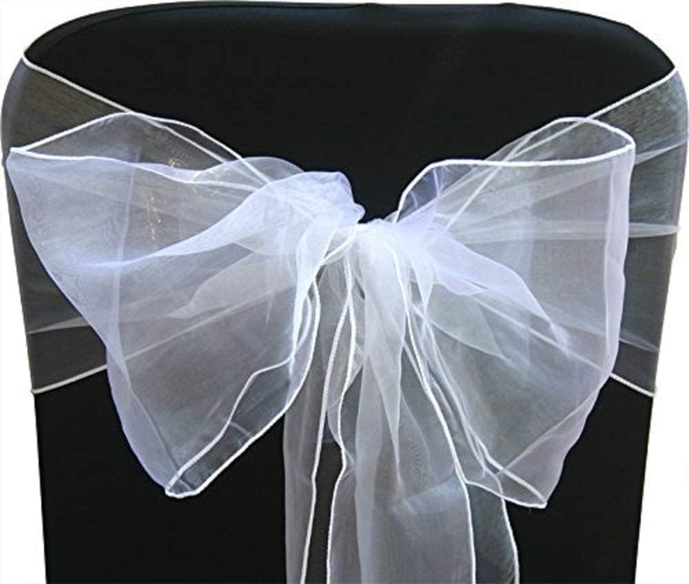 New Organza Chair Bow/Sash Décor for Wedding Reception Events Banquets Bows Decoration Sashes - (25, White New)