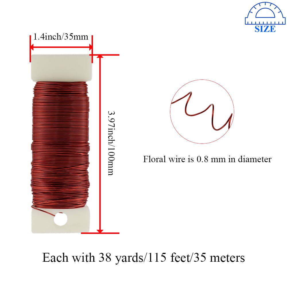 HAHIYO 22Gauge Red Metal Floral Wire - 1 Roll, 38 Yards (115 Feet) - Flexible Paddle Wire for Craft, Christmas Wreath, Flower Arrangement, Bouquet Wrapping, Wedding, DIY