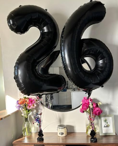 40 Inch Black Mylar Foil Number 16 Birthday Balloon, 16 Boy Girl Party Decorations Supplies, Big Helium Balloons Numbers for 16 61 Men Women Anniversary