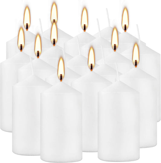 20-Pack 2 x 4 Long Burning Unscented White Tall Pillar Candles - Perfect for Home, Weddings and Special Events.