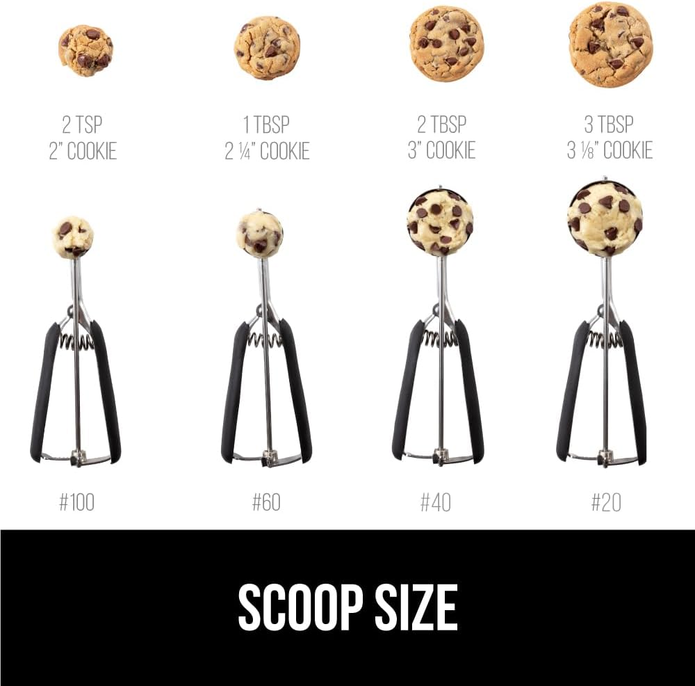 GORILLA GRIP Stainless Steel Cookie Scoop for Baking, 1 TBSP, Multipurpose Melon Baller, Meatball Spring Scoops, Perfect Portion Sizes, Easy Food Release, Scooper Size 60, BPA-Free Kitchen Tool, Black