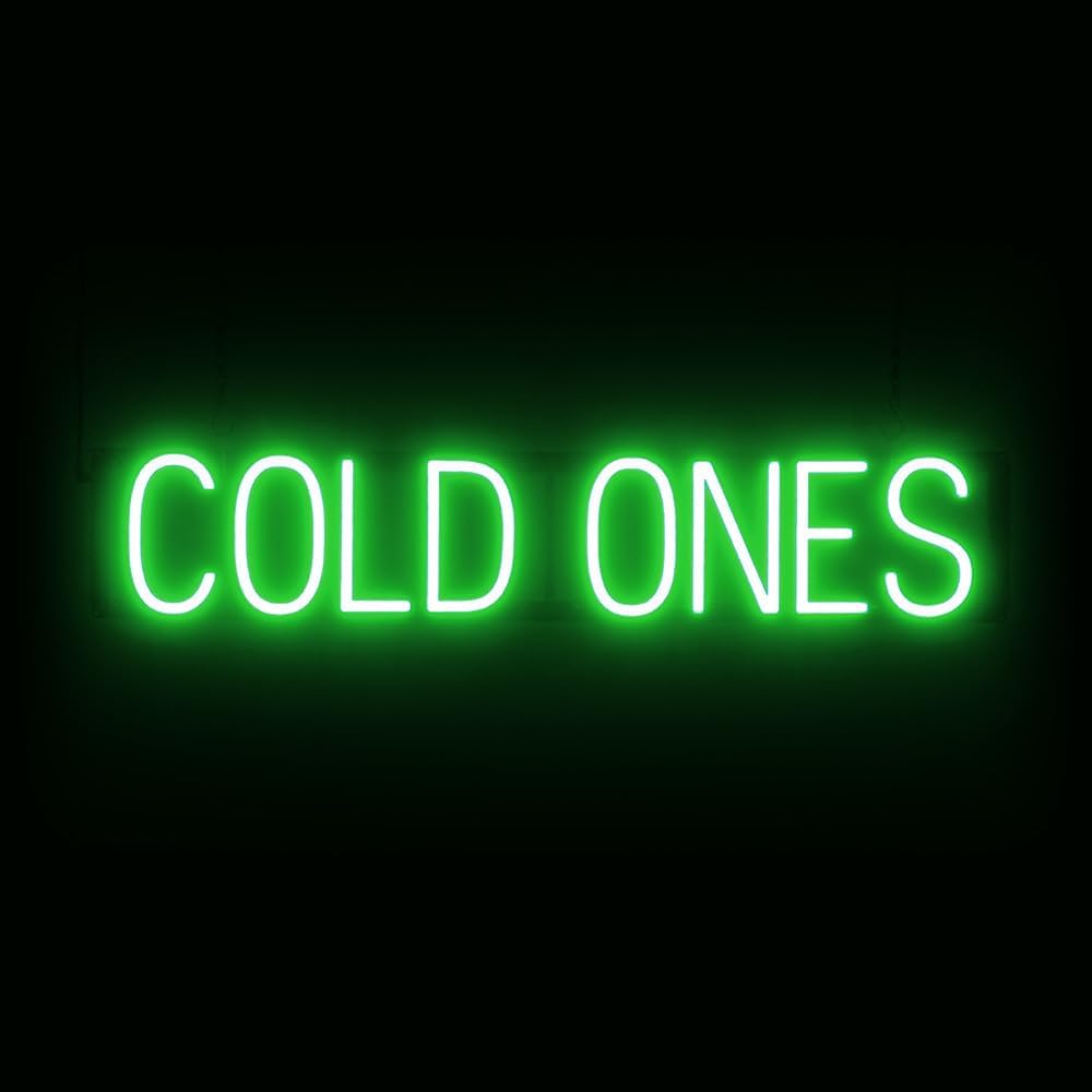 SpellBrite COLD ONES Sign | Beer-Related Sign with Neon Look, Green LED Light Source | 33.5" x 6.3"