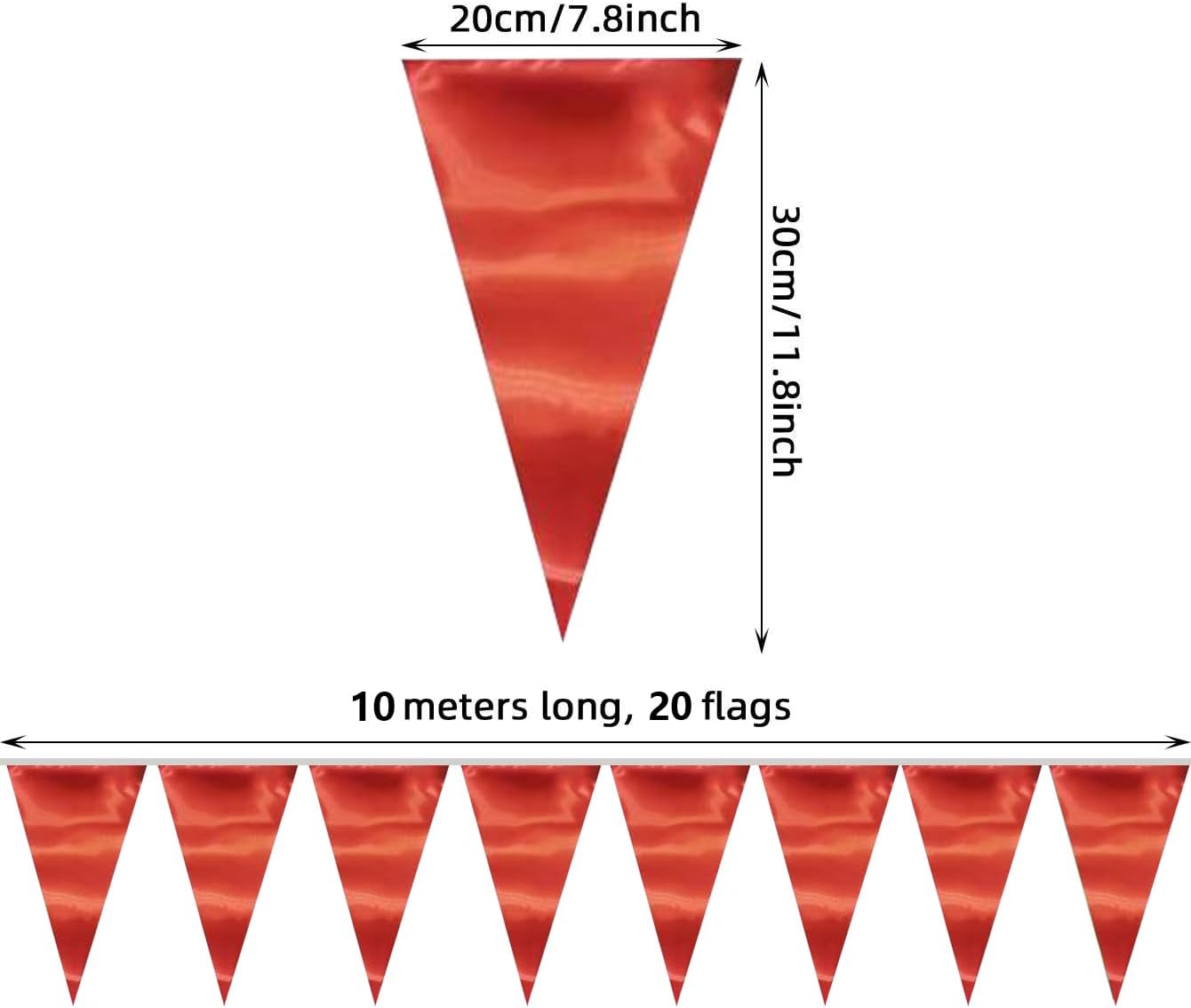 40M/130FT Red Triangle Pennant Banner Flag Metallic Fabric Bunting Garland for Christmas Graduation Wedding Engagement Anniversary Bachelorette Birthday Bridal Shower Valentines Hen Party Supplies