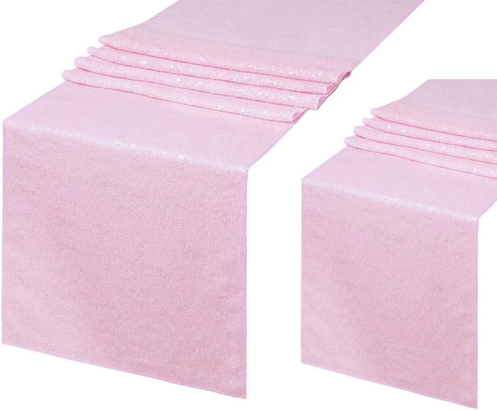 Eternal Beauty Pink Table Runner for Wedding, 2PCS-12x108 Sequin Table Runner Decorations for Birthday Parties, Banquets, Graduations,Christmas