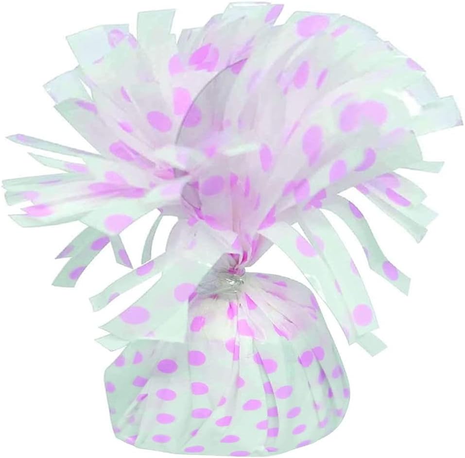 PMU 6 Pcs Polka Dot Kisses Balloon Weights - Decorative Balloon Weight for Christmas, Thanksgiving, Birthday, Party Favors, Wedding & Baby Shower - 6oz. White With Light Pink, Pkg/6