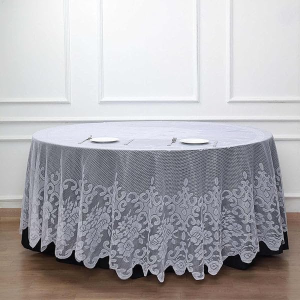 Tableclothsfactory 120" White Premium Lace Round Tablecloth for Banquet Party Wedding Event Home Decor