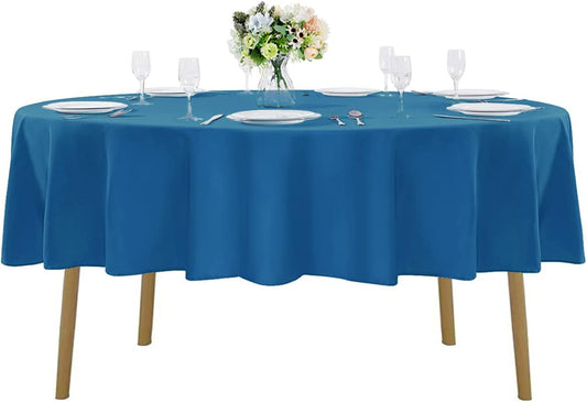 90 inch Round Tablecloth Washable Polyester Table Cloth Decorative Table Cover for Wedding Party Dining Banquet（90 inch, Mediterranean Blue）